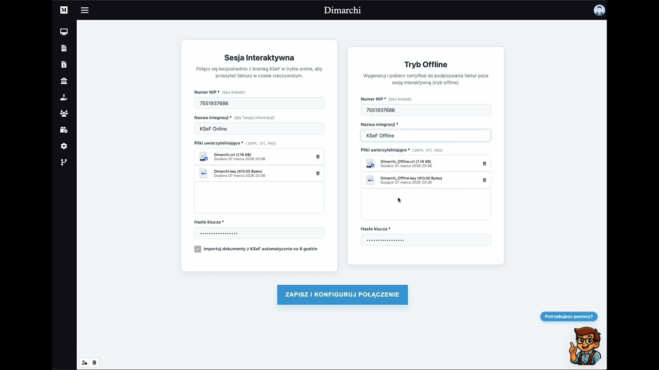 Jak wygenerować certyfikat KSeF | Jak skonfigurować połączenie z Dimarchi i wystawić fakturę