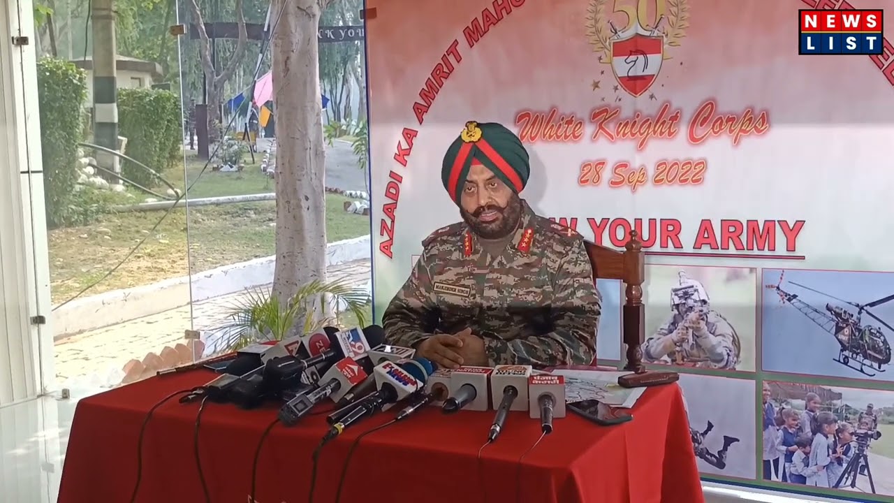 GOC White Knight Corps. Lt Gen Manjinder Singh holds press conference in Jammu.