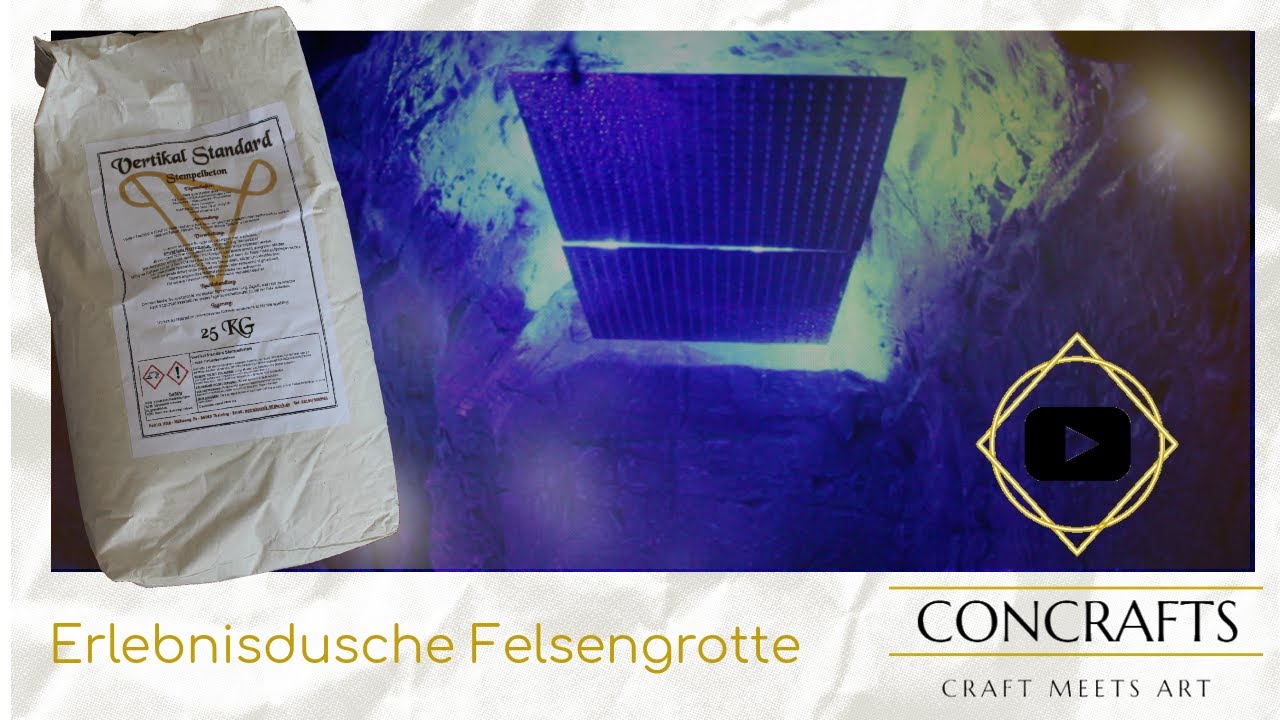 Dusche aus Beton Kunstfelsen Platten (Spr&uuml;hnebel & XXL Regenbrause)