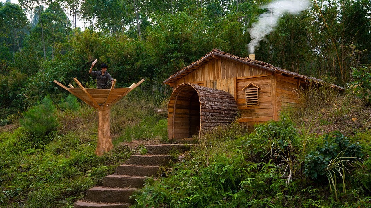 Build a log house underground. Have a warm and comfortable fireplace in winter (Part 1)