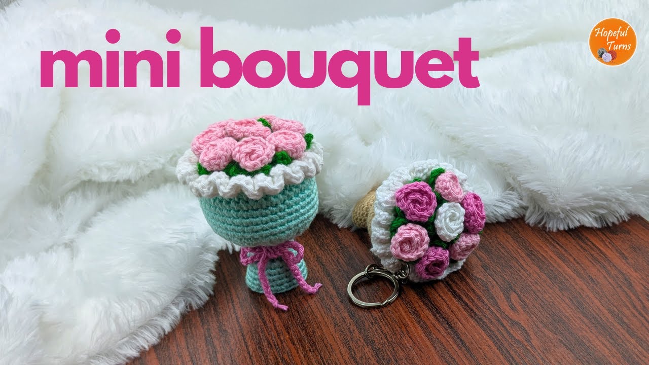How to Crochet a Mini Rose Flower Bouquet Keychain | Quick & Easy Gift Idea for Valentine's Day