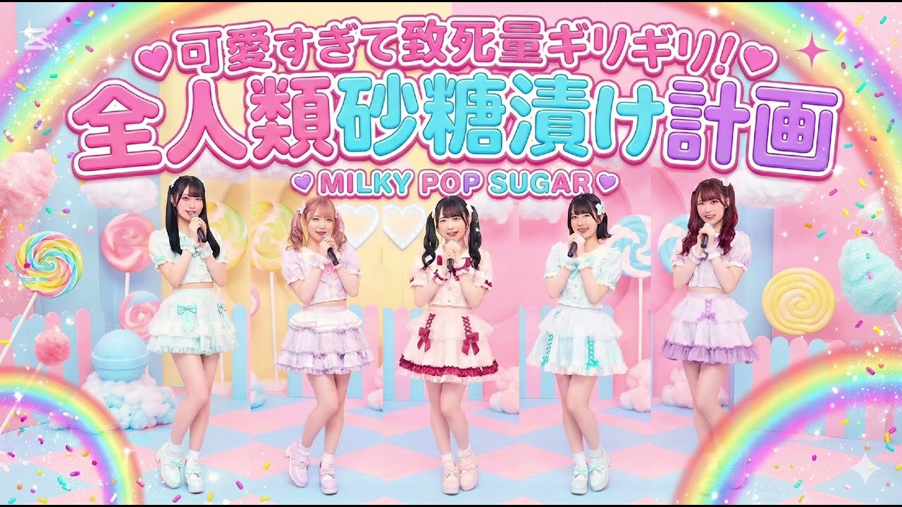 ​私たちMILKY POP SUGAR（ミルキー・ポップ・シュガー）です！記念すべきデビュー曲『可愛すぎて致死量ギリギリ！全人類砂糖漬け計画』🎉​
