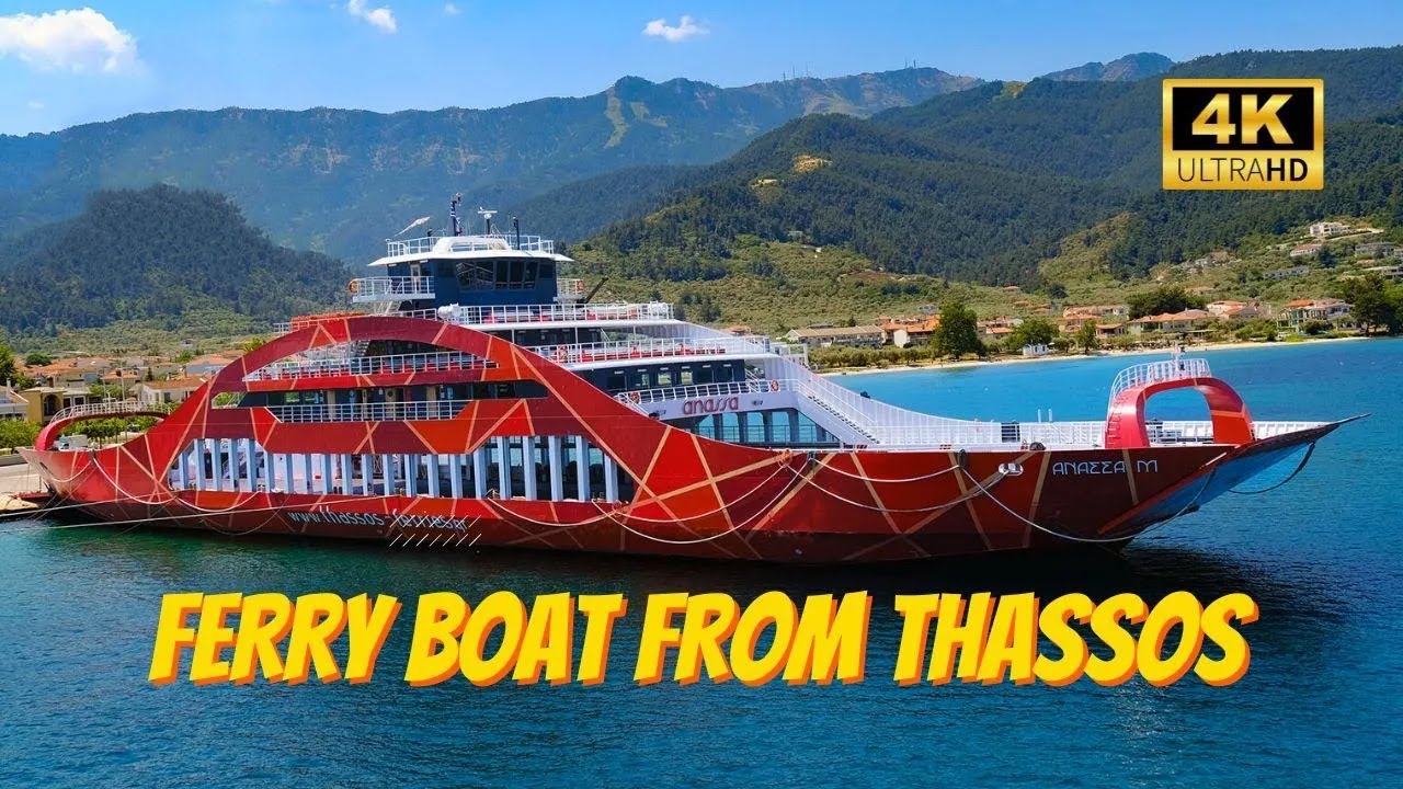 Ferry Boats from Keramoti to Thassos Island 4k, Thassos Greece