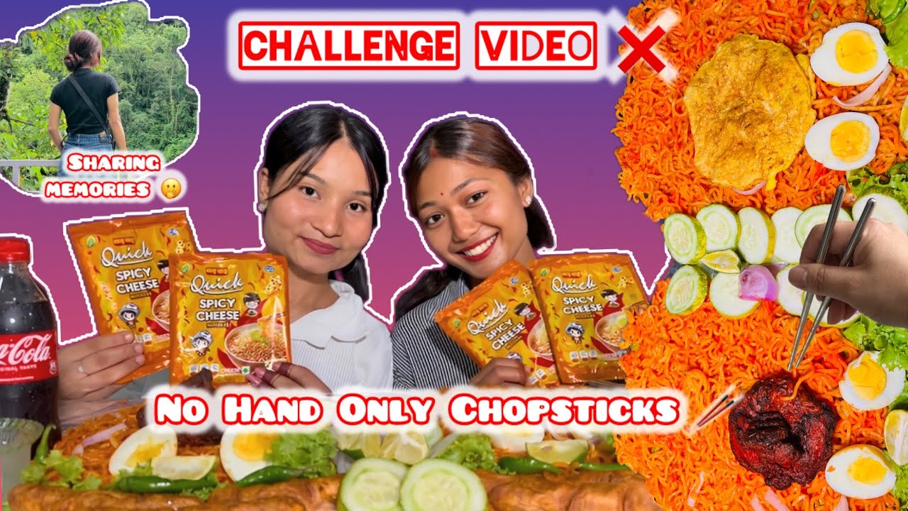 No Hands CHALLANGE ❌ Only CHOPSTICKS |Cheese Ramen Mukbang lChicken Diamond l Egg l Chicken Sausage 