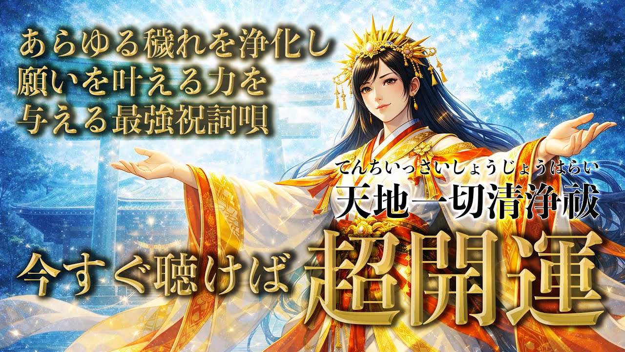 【今すぐ聴けば超開運 / 天地一切清浄祓】聴くだけであらゆる穢れを浄化し、願いを叶える力を与える「天地一切清浄祓」歌うたひ【最強祝詞歌】（字幕あり）