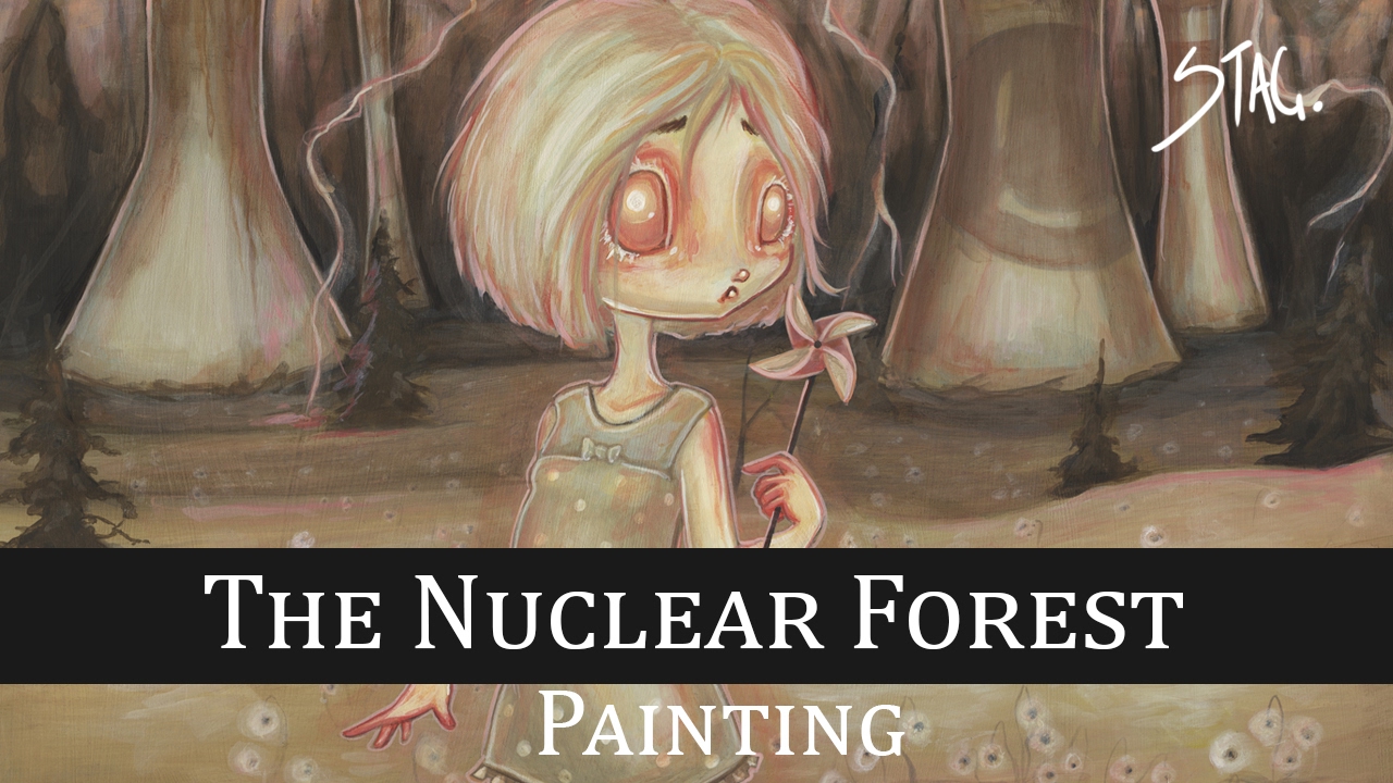 Nuclear forest lowbrow art acrylic painting