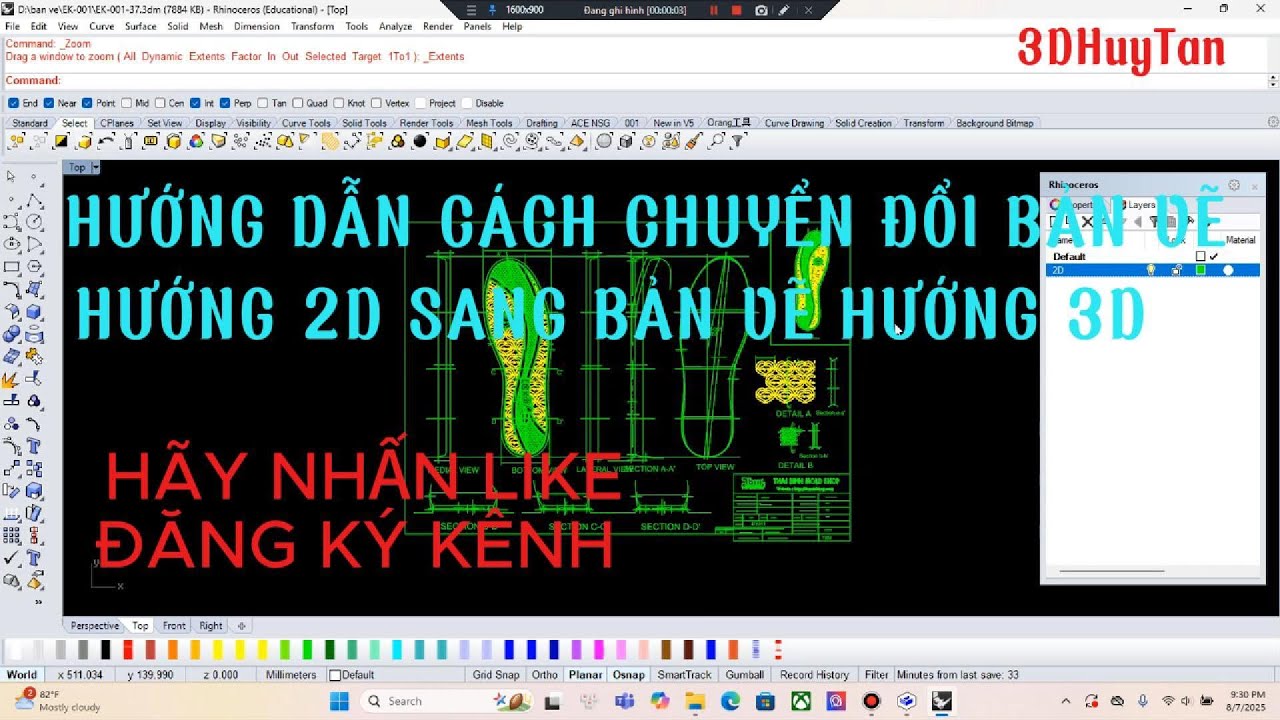🔥 BÀI 1 Cách Chuyển Đổi Bản Vẽ 2D Sang 3D Nhanh Gọn Trong Rhino | Hướng Dẫn Dễ Hiểu