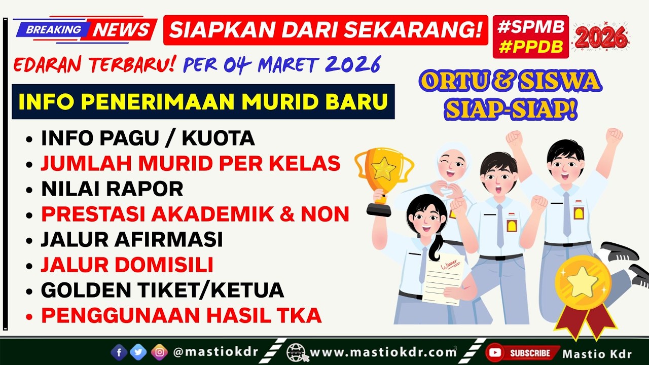 Info Baru! Penerimaan Murid Baru 2026: Kuota, Jalur, TKA, Prestasi & Domisili!Siapkan dari Sekarang!