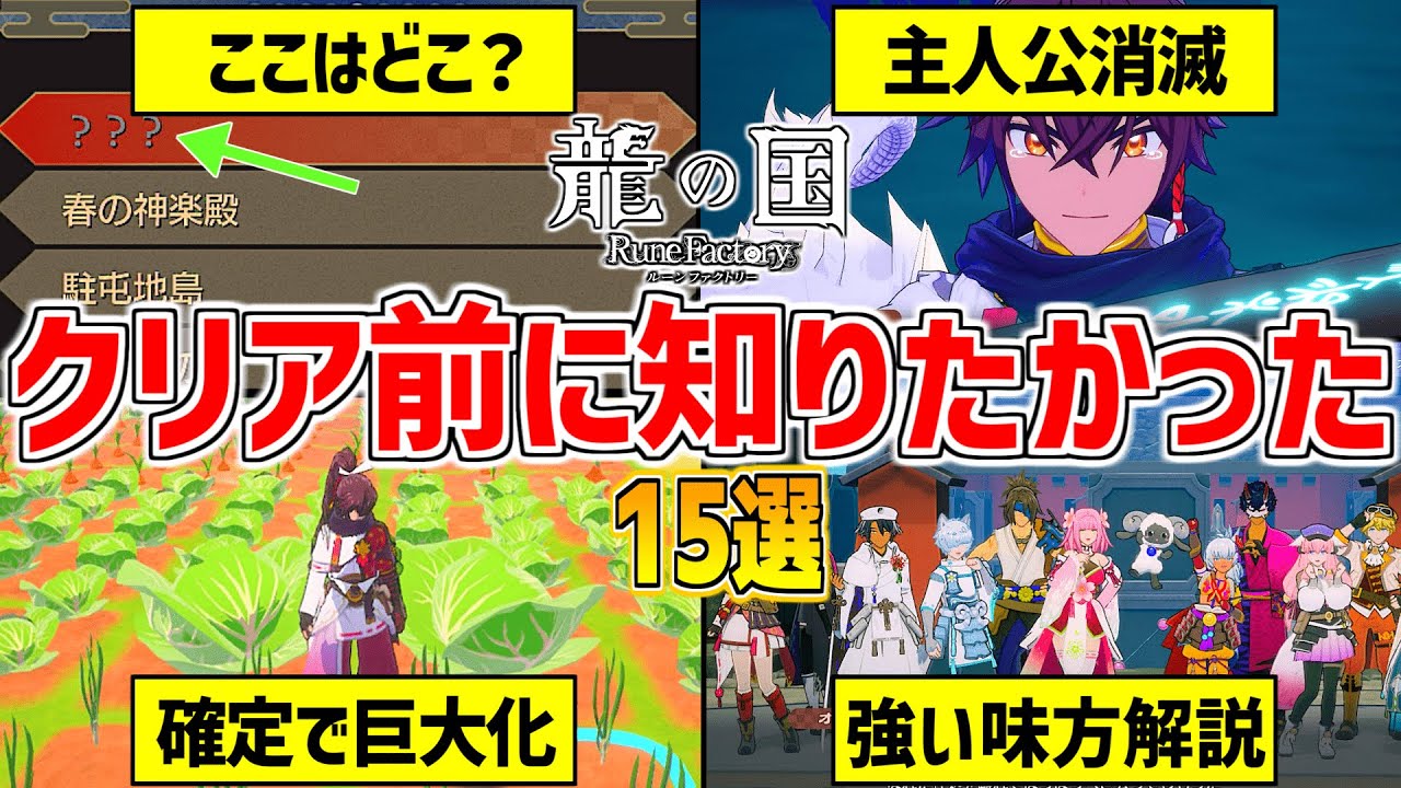 【龍ファク】クリア前に知りたかった攻略15選！【龍の国ルーンファクトリー】巨大作物/黒い竜/最強金策/スキル上げ/里づくり/交流/仲間/嫁婿/結婚/Rune factory