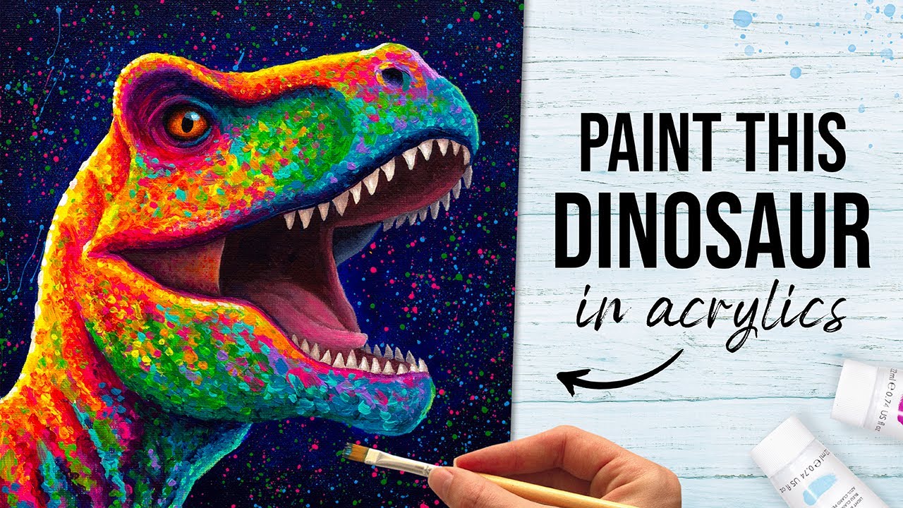 Как нарисовать красочного тираннозавра акрилом 🦖 | Простой урок рисования динозавров для начинающих