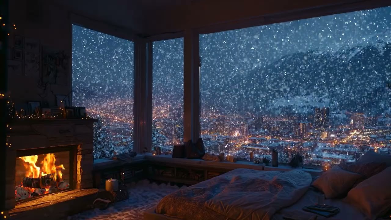 Cozy Winter Cabin ❄️ | Heavy Snowfall Outside & Crackling Fireplace ASMR for Deep Sleep