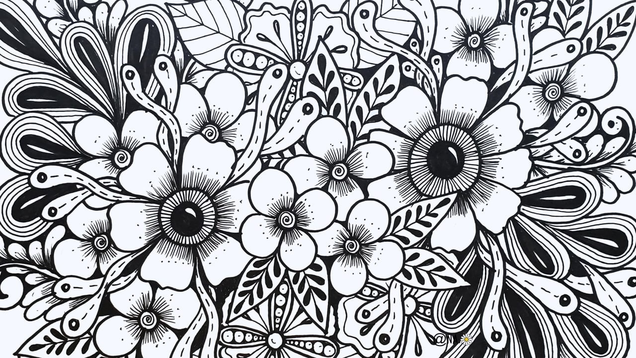 Floral Art || How To Draw Flowers Zentangle Art For Beginners