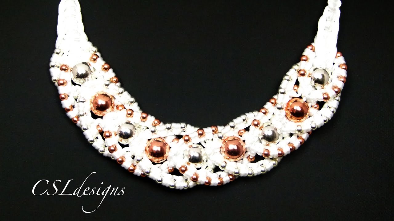 Beaded intertwining herringbone macrame necklace