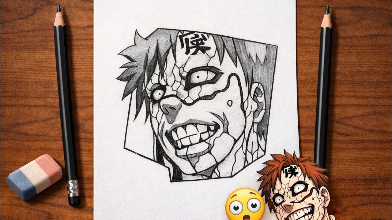 Gaara Crazy Face Drawing | Naruto Gaara Pencil Sketch Tutorial