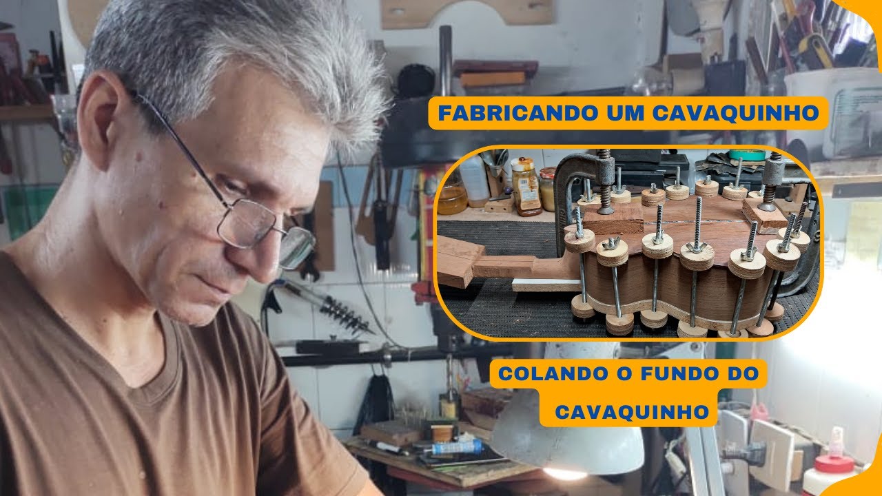 Fabricando um cavaquinho. Colando o fundo do cavaquinho.