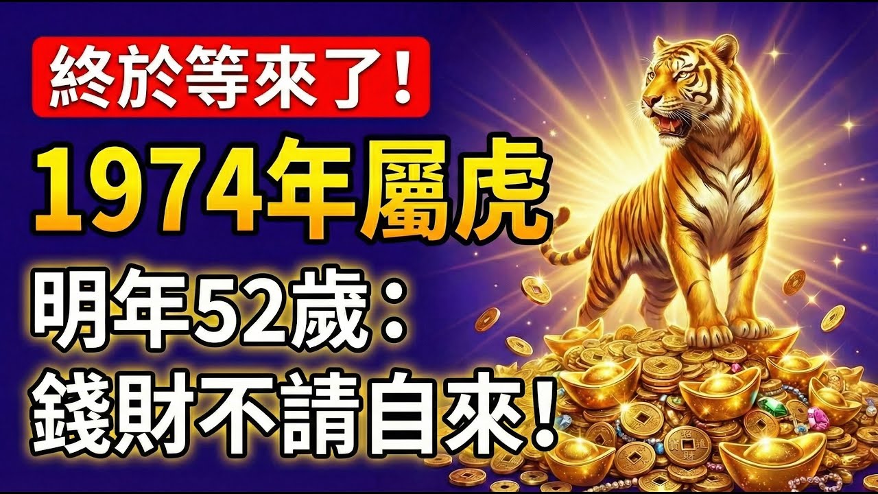 1974年屬虎人，就在明年，52歲是你「黃金十年」的起點！「巔峰大運」要到了，這一年錢財不請自來！#1974年屬虎 #屬虎運勢 #2026生肖虎運程 #生肖虎 #屬虎 #1974年生肖虎 #甲寅年