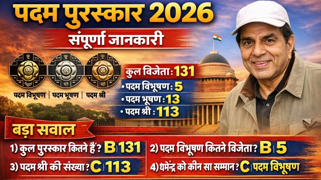 पद्म पुरस्कार 2026 | संपूर्ण जानकारी | MCQ भी 