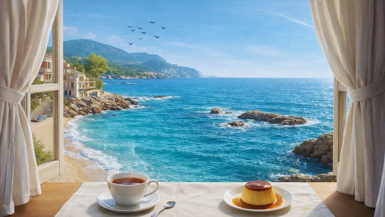 Morning Coffee by the Sea ☕ | Soft Guitar Music & Ocean Waves Sounds for a Joyful New Day