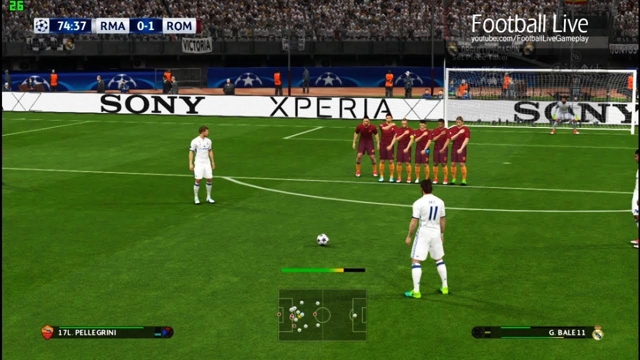 PES 2017 | Real Madrid vs AS Roma | Free Kick Goal G.Bale & Full Match | UEFA Champions League