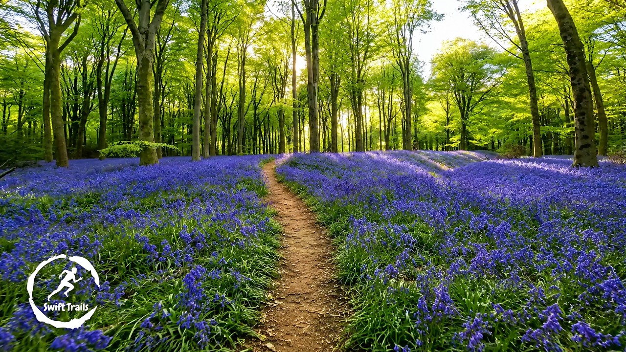 Beautiful Bluebell Forest Run | Running Scenery for Treadmill (60 Min Virtual Run)