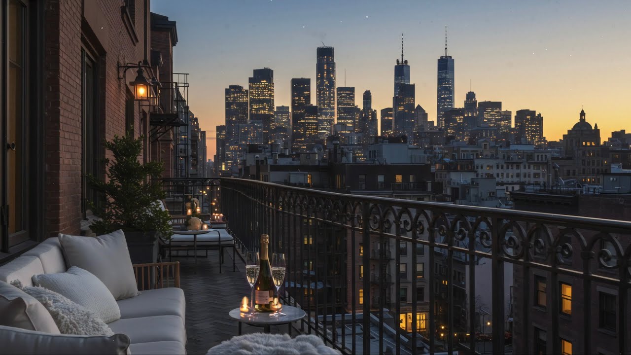Spring Evening New York City Balcony to Unwind, Sleep, Chill 🎧😴🥂 (City and Wind Sound)