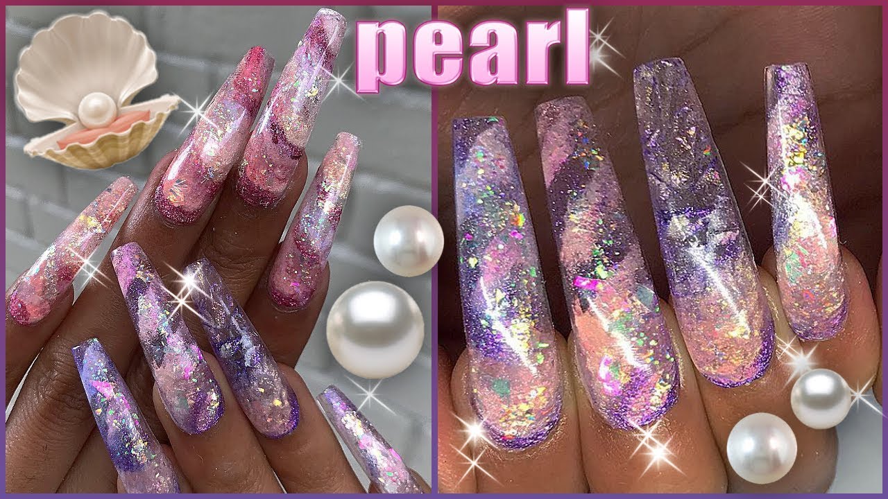 Mother of Pearl ACRYLIC Long Coffin Nails Design🧜🏽‍♀️