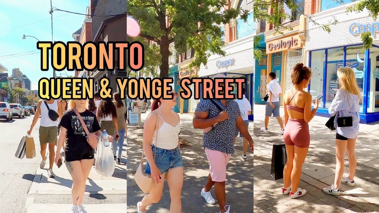 Toronto Queen Street To Yonge St Downtown walking Tour Canada 4K