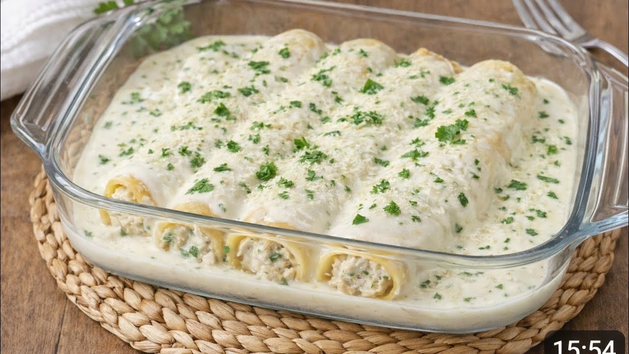 كانيلوني بحشوة الدجاج والصلصة البيضاء ،cannelloni 