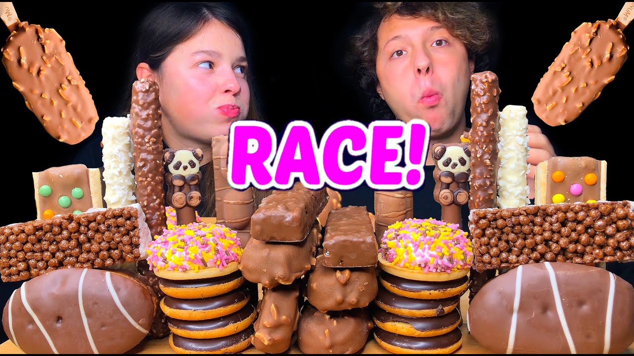 ASMR LEFTOVER CHOCOLATE DESSERT RACE EATING (MAGNUM ICE CREAM, CANDY BARS, CAKE) 먹방 | Tati ASMR