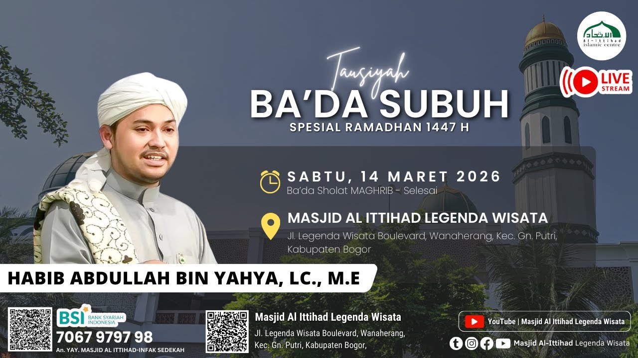 🔴 LIVE | Tausiyah Ba'da Subuh | Habib Abdullah Bin Yahya, Lc., M.E