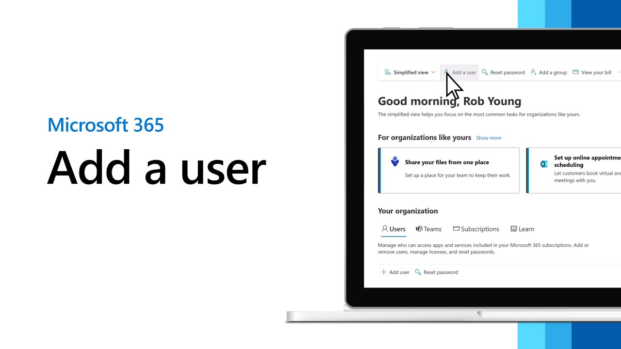 Add a user to your Microsoft 365 subscription