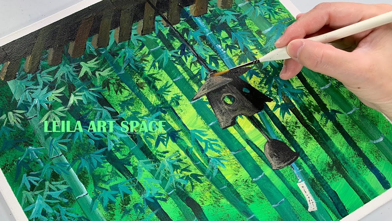 How to paint bamboo with acrylic, How to paint zen landscape painting