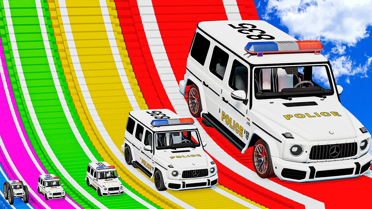 Small Cars on Big Car vs Slide Color with Portal Pool Cars vs Deep Water | BeamNG.drive #5