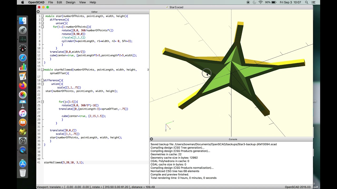 Star Part: openSCAD design process