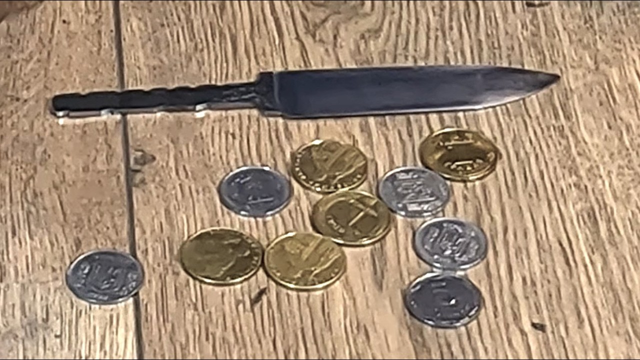 Knife Making - How I Made a Knife from an Old Shoe Knife, Coins and Ebony