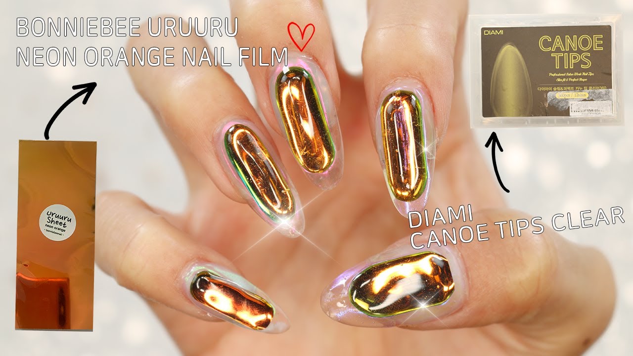 [ASMR](셀프네일)🔮NEW AURORA NAILS🔮 BonnieBee Uruuru Neon Orange Film I DIAMI Canoe Tips I Kaylee Rouge