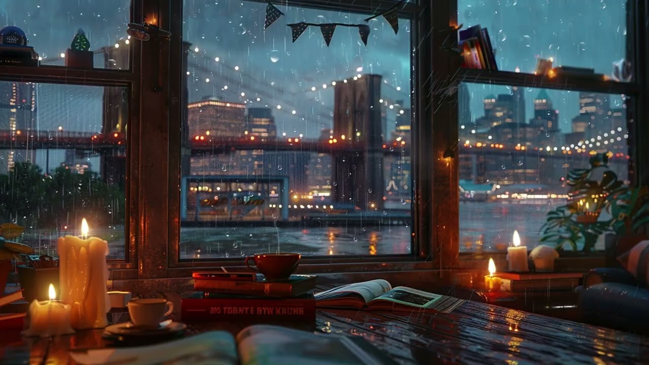 Rainy Evening Caf&eacute; Window Ambience with Natural Rain Sounds and Warm Coffee Shop Vibes