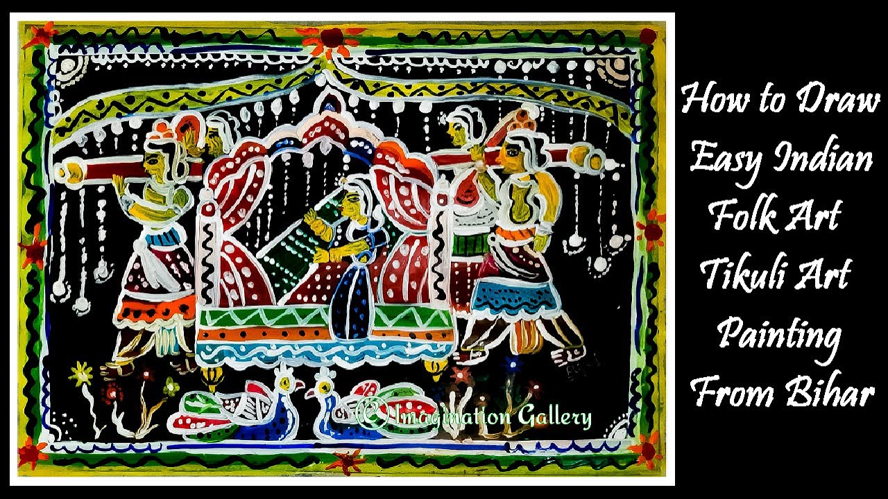 How to Draw Easy Indian Folk Art Tikuli Art Painting From Bihar