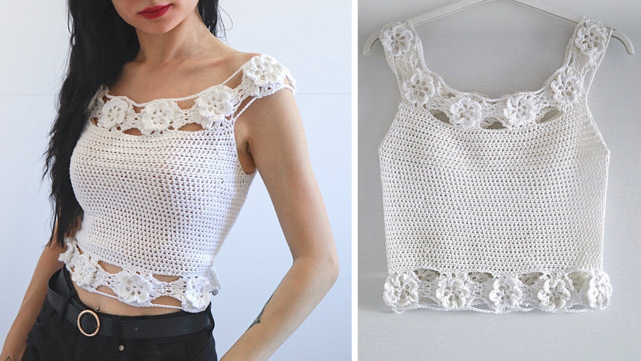 TUTORIAL TOP CANOTTA UNCINETTO "NINFEA" DIY CROCHET TOP CROP