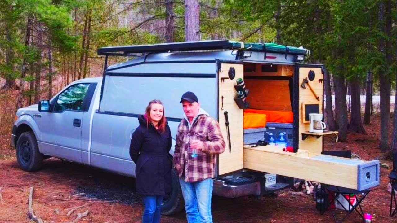 Off grid truck camping with rain