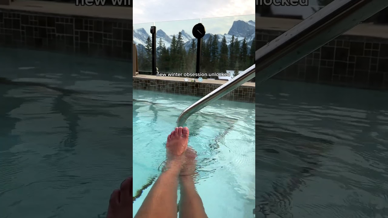 Snow & heated pool for life! #canmore #canadatravel #winterwonderland