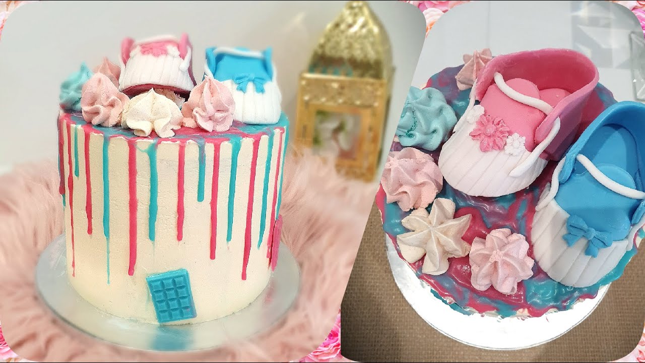 Cake gender Reveal / كيك حفلة معرفة جنس المولود باللونين الأزرق و الوردي