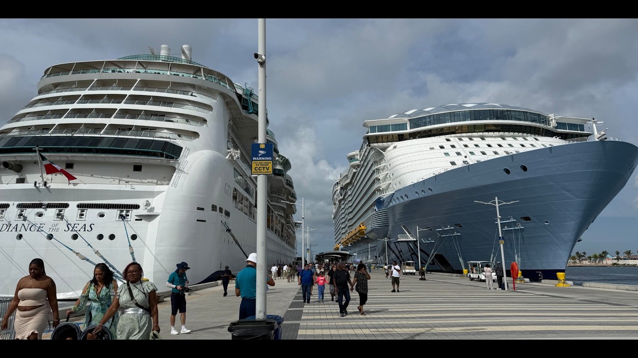 Walking in Nassau, the capital of the Bahamas, back to Utopia of the Seas cruise ship. Duty Free.
