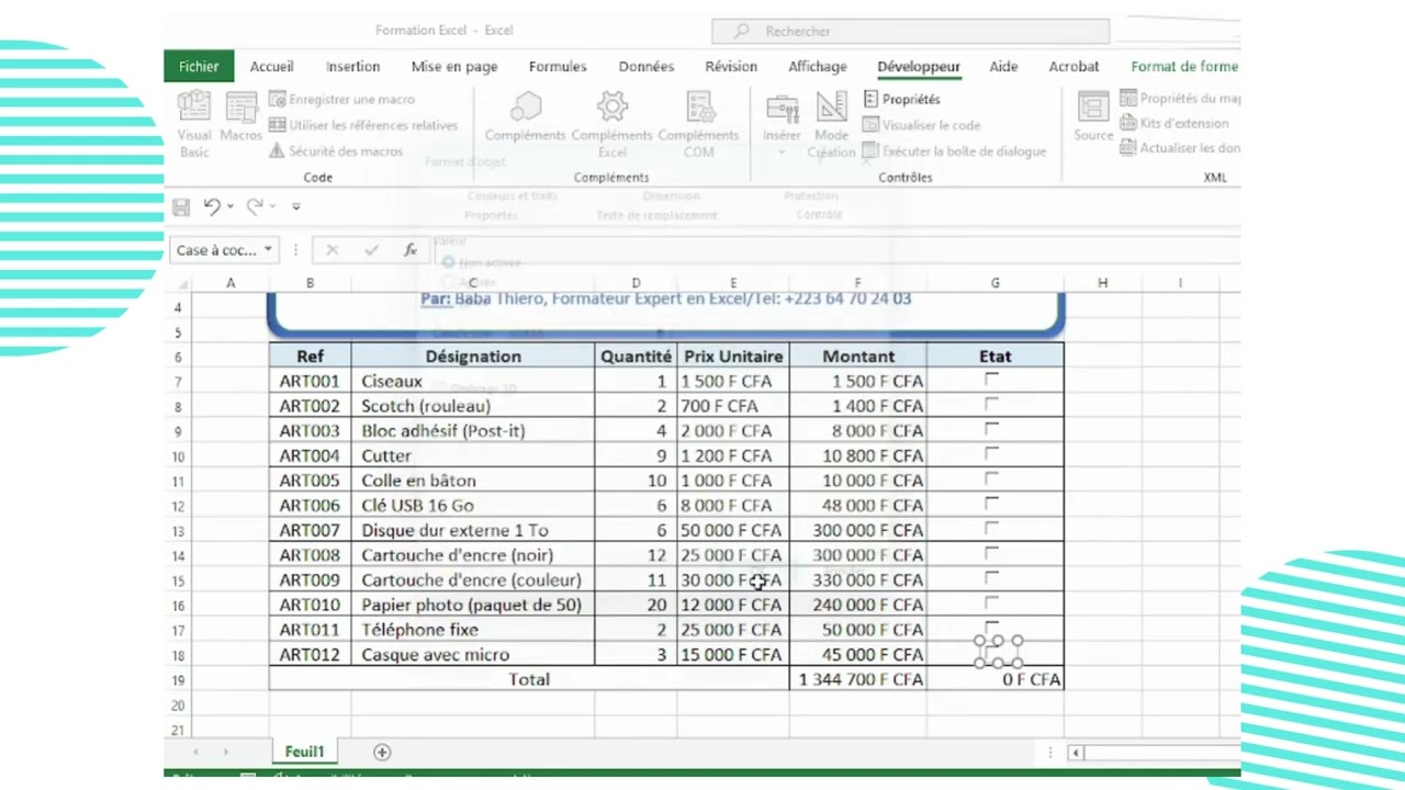 Case &agrave; cocher et fonction SOMME.SI sur EXCEL