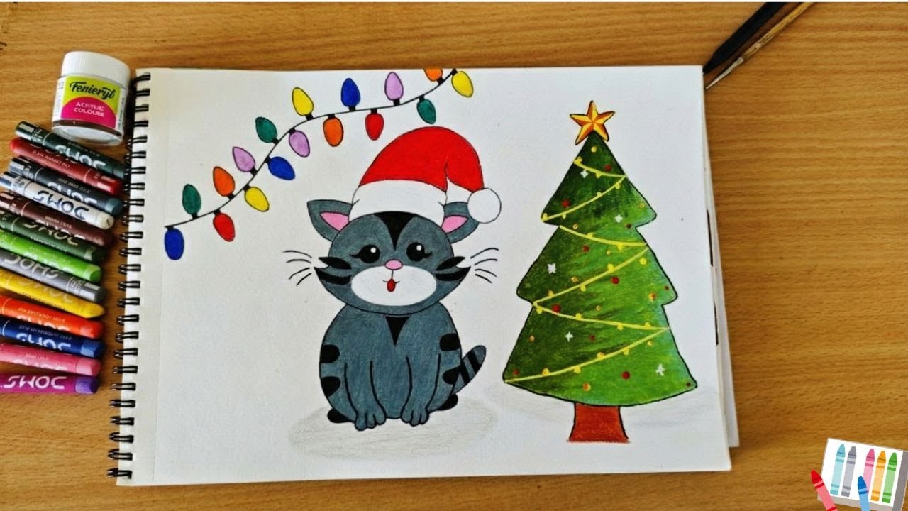Cute Santa Cat Drawing Tutorial | Easy Christmas Art for Beginners