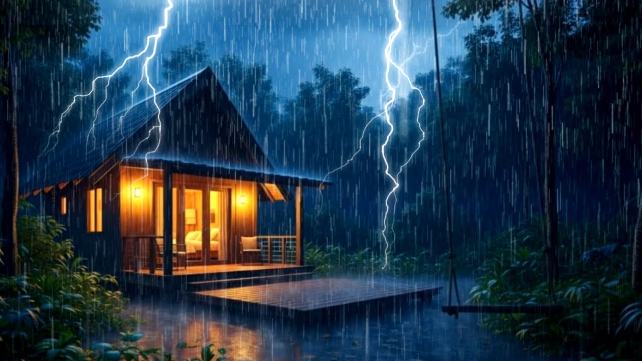 Rain and Thunder Sounds for Deep Sleep | Cozy Cabin Rainstorm Ambience 4K Relaxing White Noise
