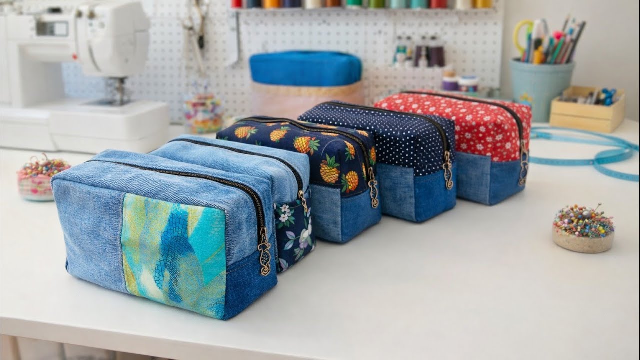 DIY Boxy Zipper Pouch with New Technique, No Bias Tape, Sew Around Gusset 