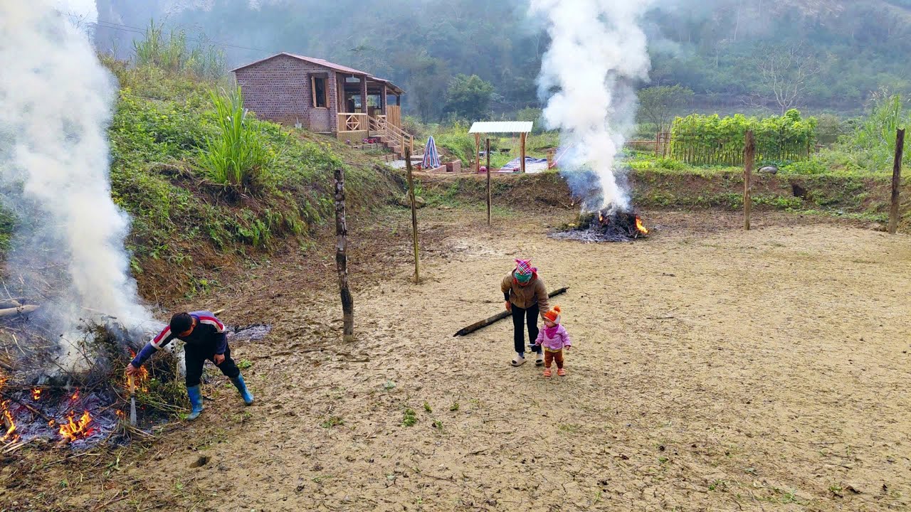 The whole family worked together to clean the pond, preparing for renovation and stocking with fish.