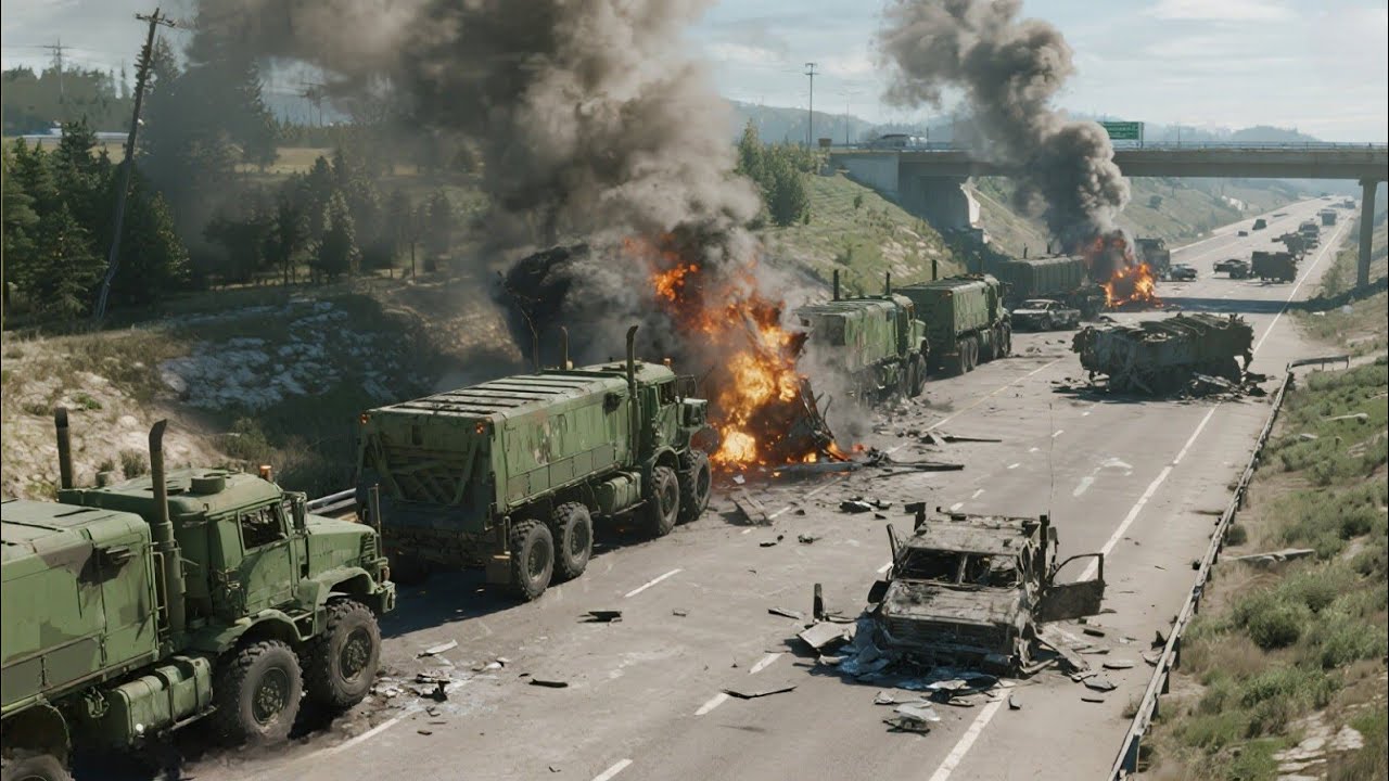 Только что произошло! Российские войска на границе уничтожили колонну НАТО из 340 грузовиков с боепр