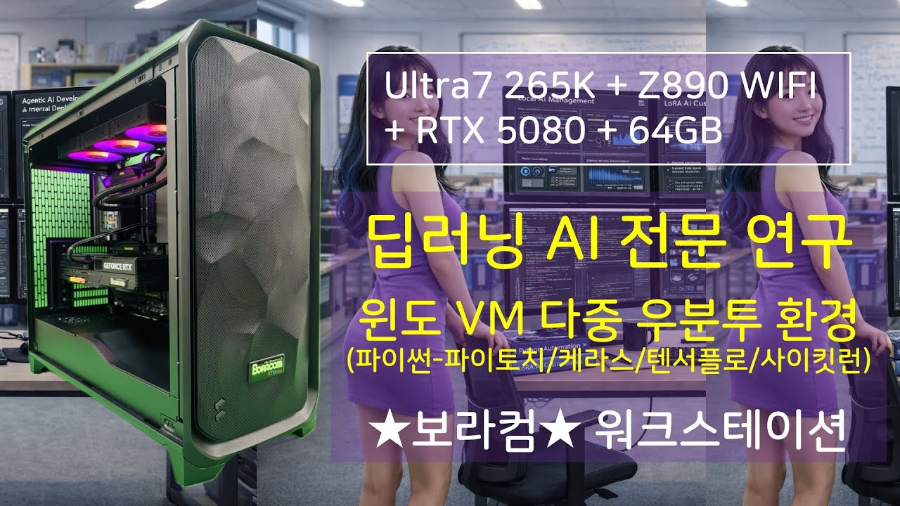 인텔 울트라7 265K 지포스 RTX 5080 D7 16GB : 보라컴 윈도 VM 기반  딥러닝 인공지능 AI 연구용 학습용 / 워크스테이션 조립 컴퓨터 사양 견적 디시 추천 구성